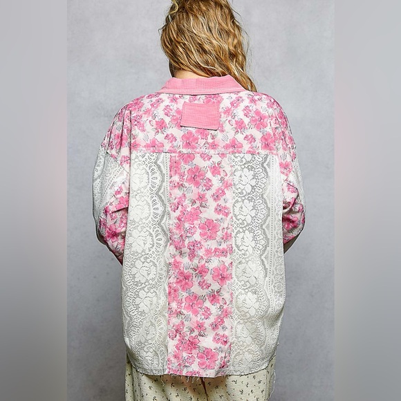 POL Floral Print Long Sleeve Lace Shirt with Front Pocket🆕 - Picture 6 of 6